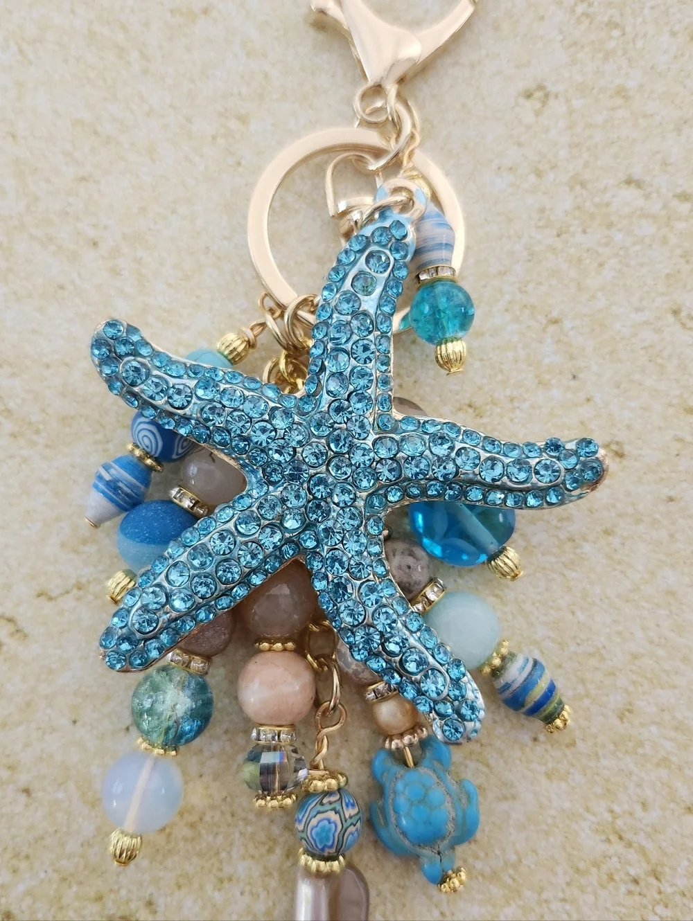 Starfish Purse Charm or Keychain  Rhodonite Opal Shell Handcrafted